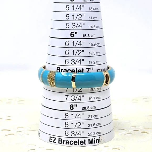 LANDAU Gold Clear Rhinestone and Blue Hinged Bangle Bracelet - Picture 5 of 5